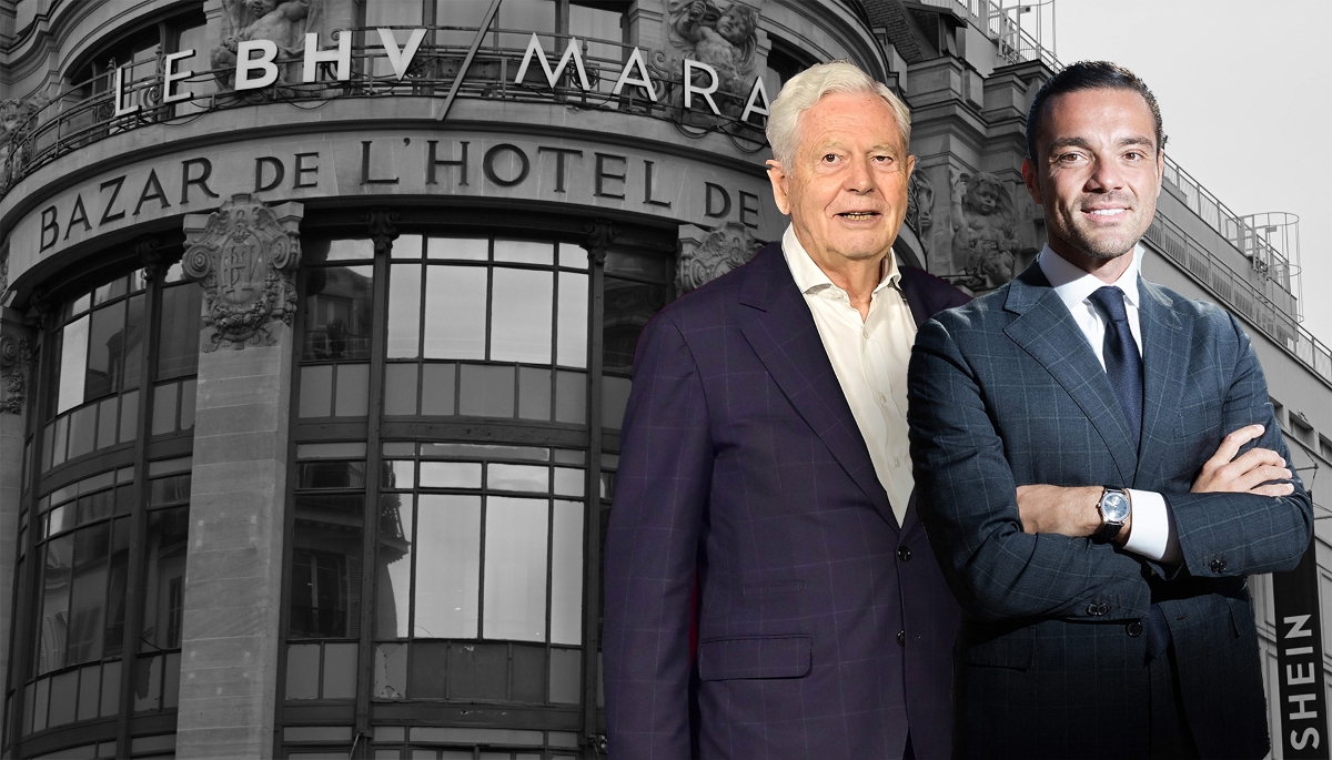 Philippe Houzé (à g.) et Frédéric Merlin, devant le BHV Marais.