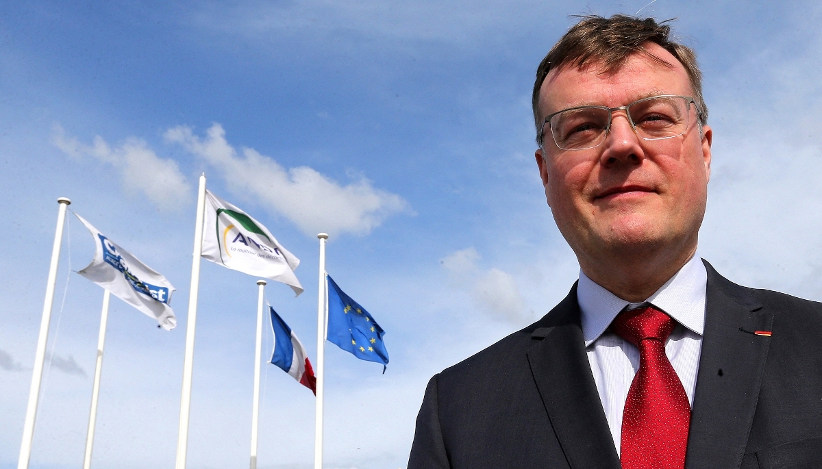 Le directeur de l'Autorité de sécurité nucléaire et de radioprotection Pierre-Marie Abadie, à l'époque où il était directeur général de l'ANDRA, sur le site du Centre industriel de stockage geologique (CIGEO), à Bure, en avril 2018.