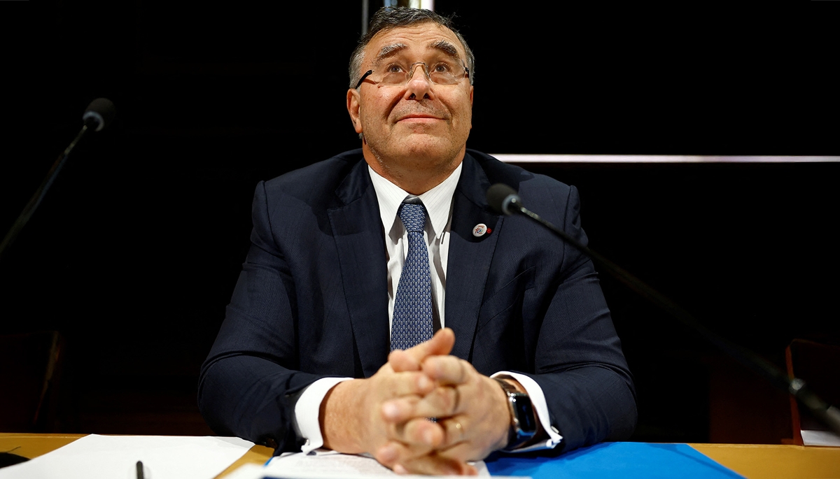 Patrick Pouyanné, PDG de TotalEnergies, lors de son audition sur les obligations de son entreprise, au Sénat, le 29 avril 2024. 