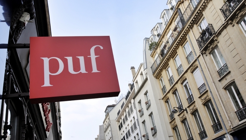 Vue du logo des Presses universitaires de France (PUF).