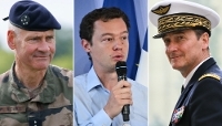 Pierre Schill, chef d'état-major de l'armée de terre, Bertrand Rondepierre, directeur de l'Amiad, et Fabien Mandon, chef d'état-major des armées.