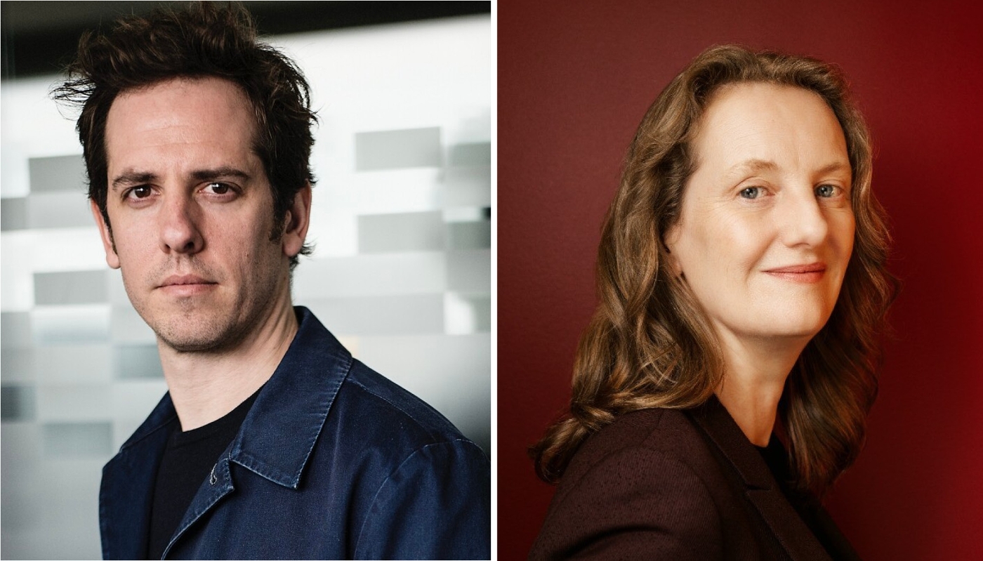 Le directeur général du Nouvel Obs, Sandro Martin, et la directrice de la rédaction, Cécile Prieur.