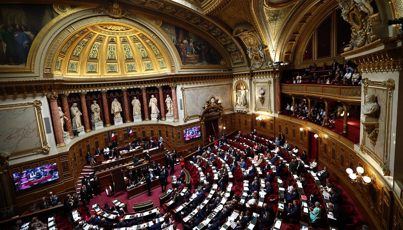 Vue de l'intérieur du Sénat le jour de l'élection du président du Sénat, au Palais du Luxembourg à Paris, le 1er octobre 2026.