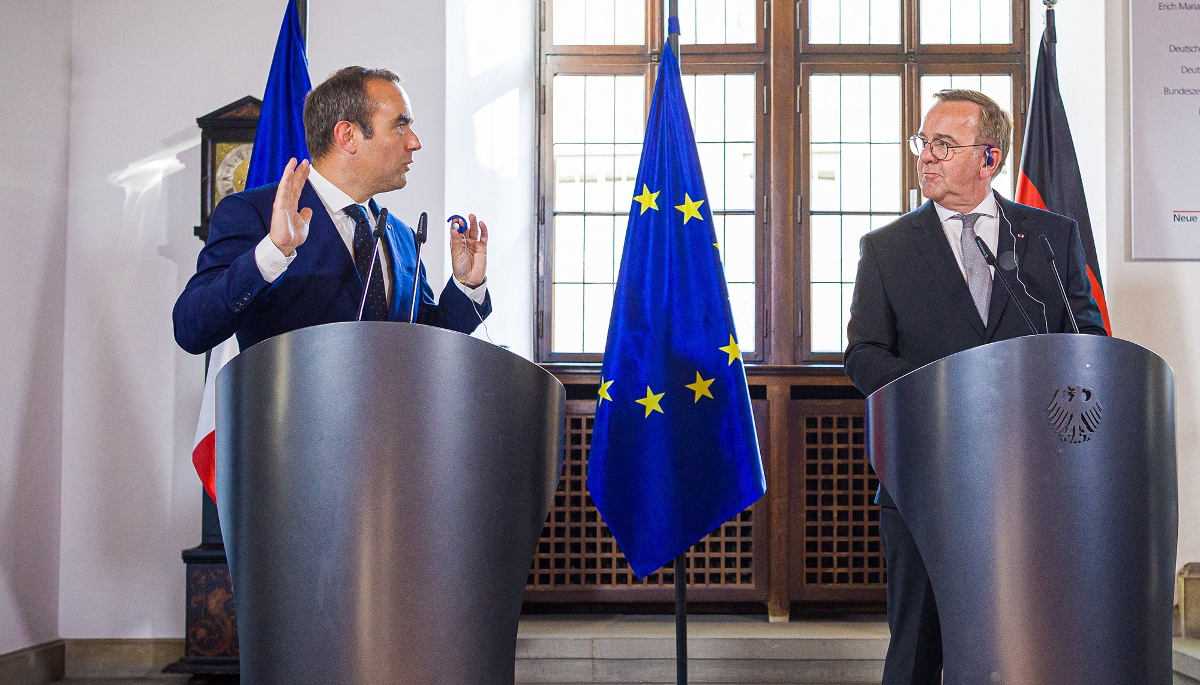 Le ministre des armées Sébastien Lecornu et son homologue allemand Boris Pistorius, le 24 juillet 2025 à Osnabrück, en Allemagne.