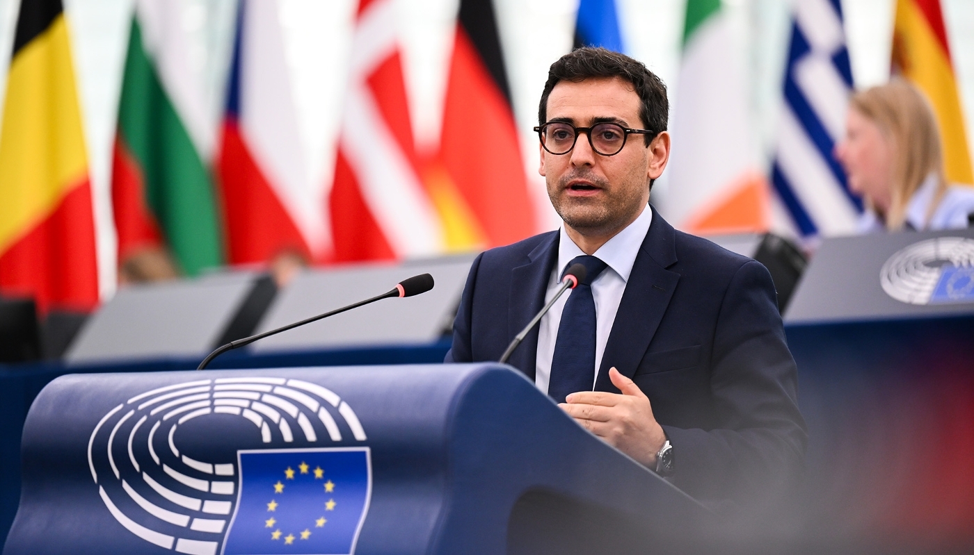 Stéphane Séjourné au Parlement européen, le 20 mai 2026.