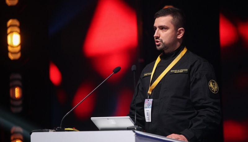 Herman Smetanin, le ministre ukrainien des industries stratégiques, lors des Journées européennes de l'innovation en matière de défense, à Cracovie, le 14 mai 2025.