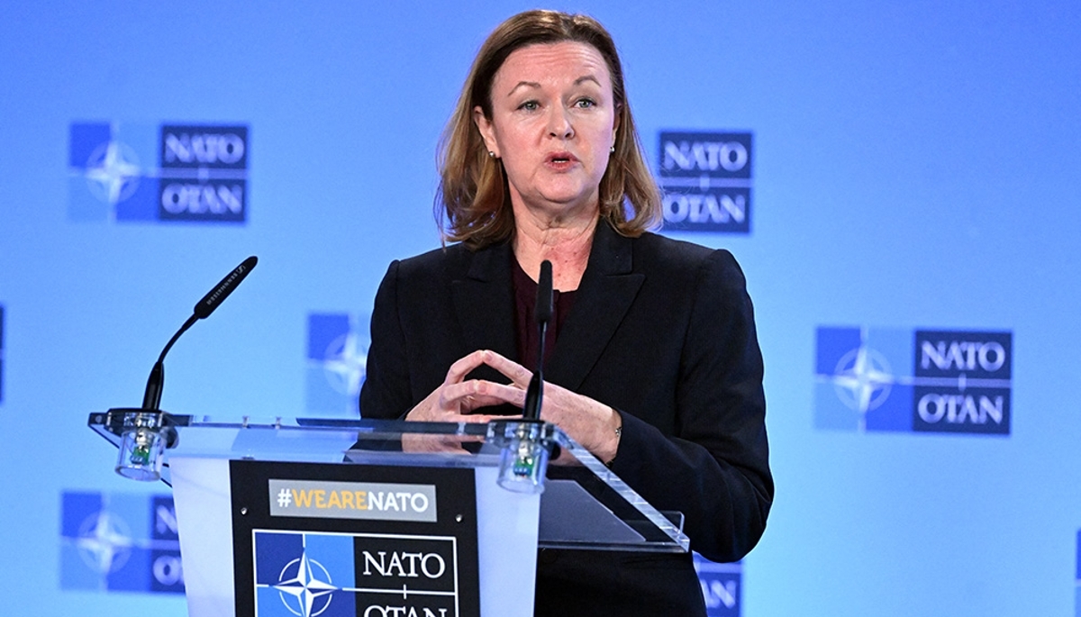 Stacy Cummings, directrice générale de l'Agence Otan de support et d'acquisition (NSPA), au quartier général de l'Otan à Bruxelles, le 23 janvier 2024.