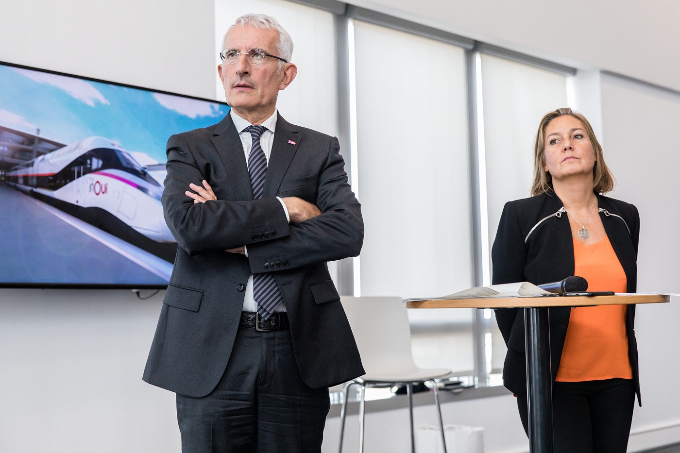 L'ancien PDG de la SNCF Guillaume Pepy, accompagné de Rachel Picard, ex-DG de Voyages SNCF.
