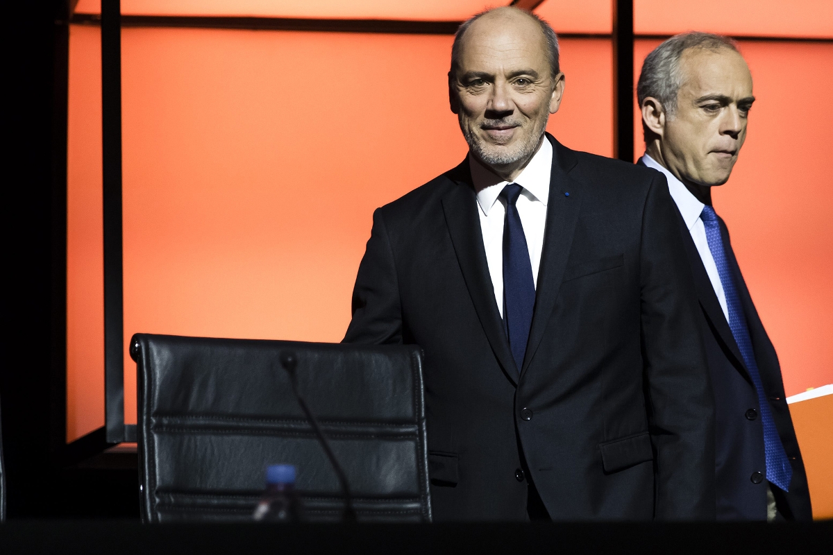 Le PDG d'Orange Stéphane Richard et son directeur financier Ramon Fernandez (à droite).
