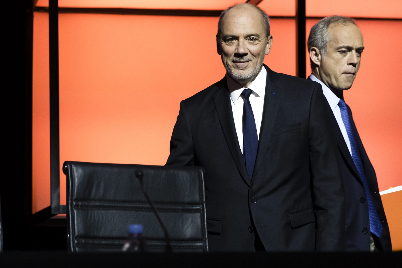 Le PDG d'Orange Stéphane Richard et son directeur financier Ramon Fernandez (à droite).