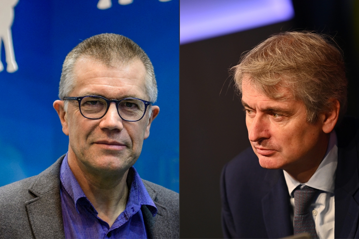 Le président de Sodiaal, Damien Lacombe (à g.) et le PDG de Lactalis, Emmanuel Besnier.