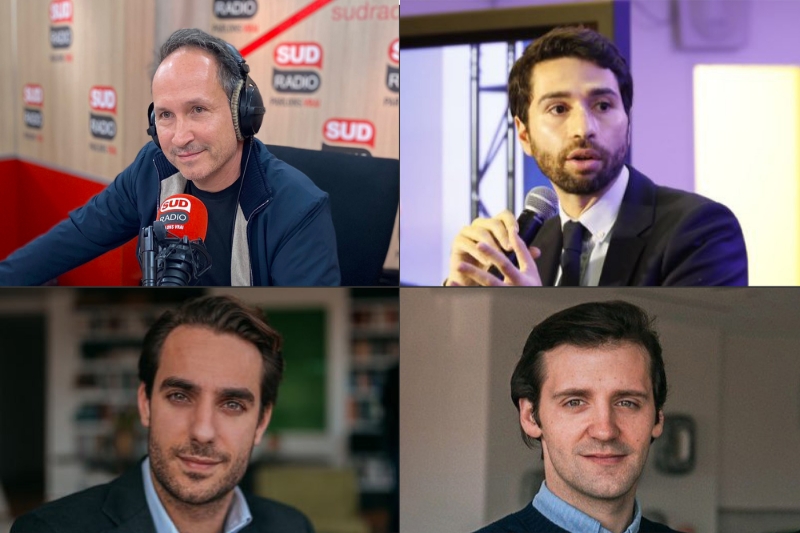 Les cofondateurs de Neo.tv toujours impliqués dans le média : Stéphane Simon et Sami Biasoni, en haut ; Louis Perrin et Anne-Henri de Gestas, en bas.