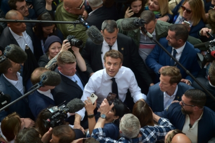 Emmanuel Macron en déplacement à Figeac, le 22 avril 2022.