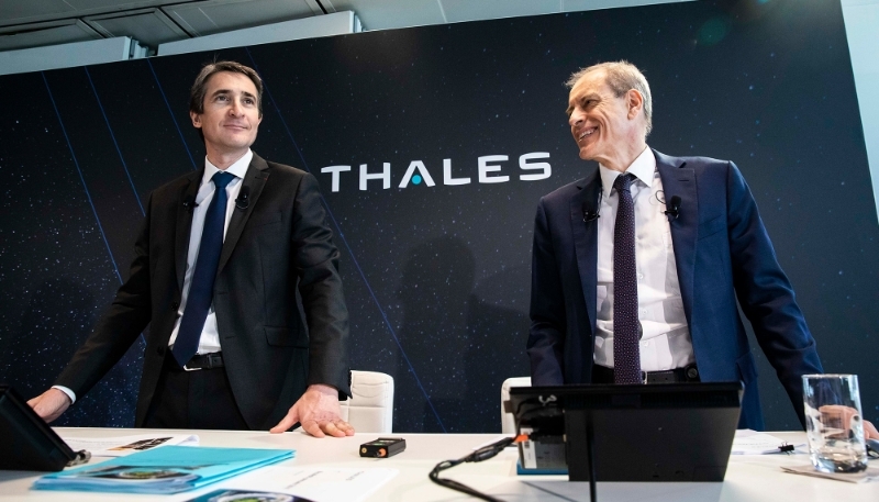 Patrice Caine, PDG de Thales, avec Pascal Bouchiat, DG finance et systèmes d'information, en février 2020 à La Défense.