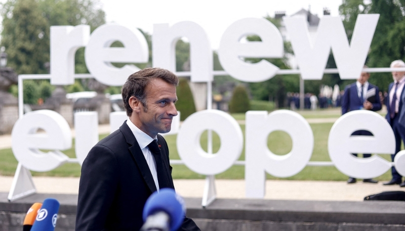 Emmanuel Macron, à la réunion préalable au sommet de Renew Europe, à Bruxelles, en juin 2023.
