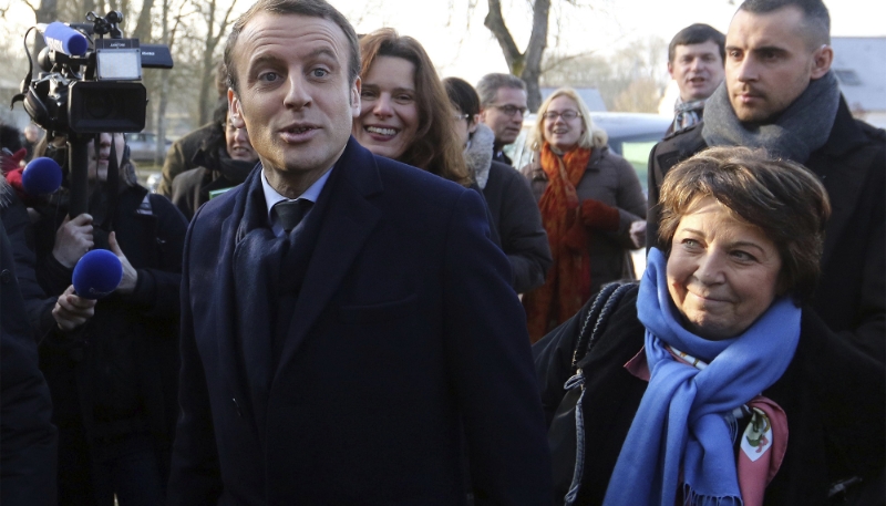 Emmanuel Macron et Corinne Lepage, lors de la campagne présidentielle de 2017.