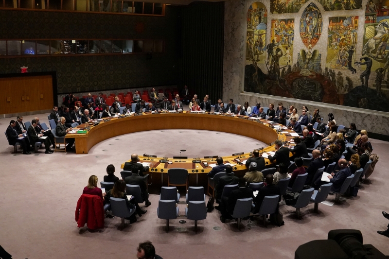 Réunion de Conseil de sécurité des Nations unies au siège new-yorkais de l'organisation.