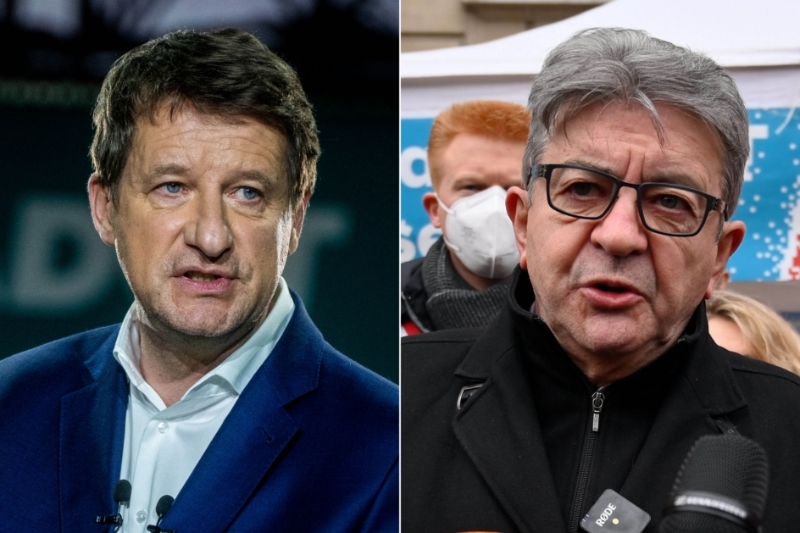 Les candidats à la présidentielle Yannick Jadot (EELV) et Jean-Luc Mélenchon (LFI).