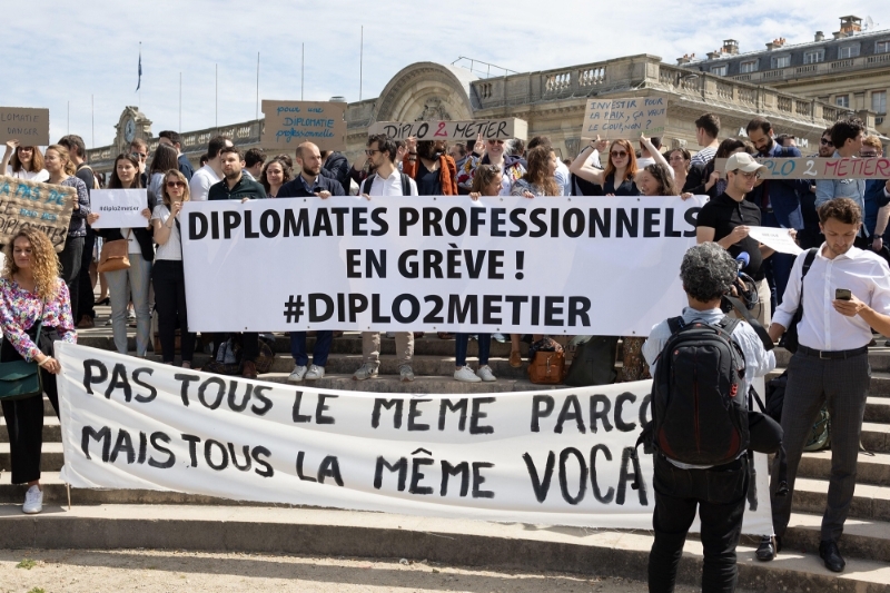 Grève inédite des personnels du Quai d'Orsay protestant contre la réforme du corps diplomatique, le 2 juin 2022.