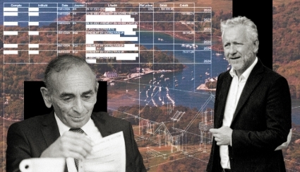 Éric Zemmour et Franck Chevrel, sur fond d'une vue de Riec-sur-Bélon.